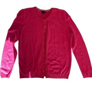 Talbots fuschia pink button up crewneck sweater